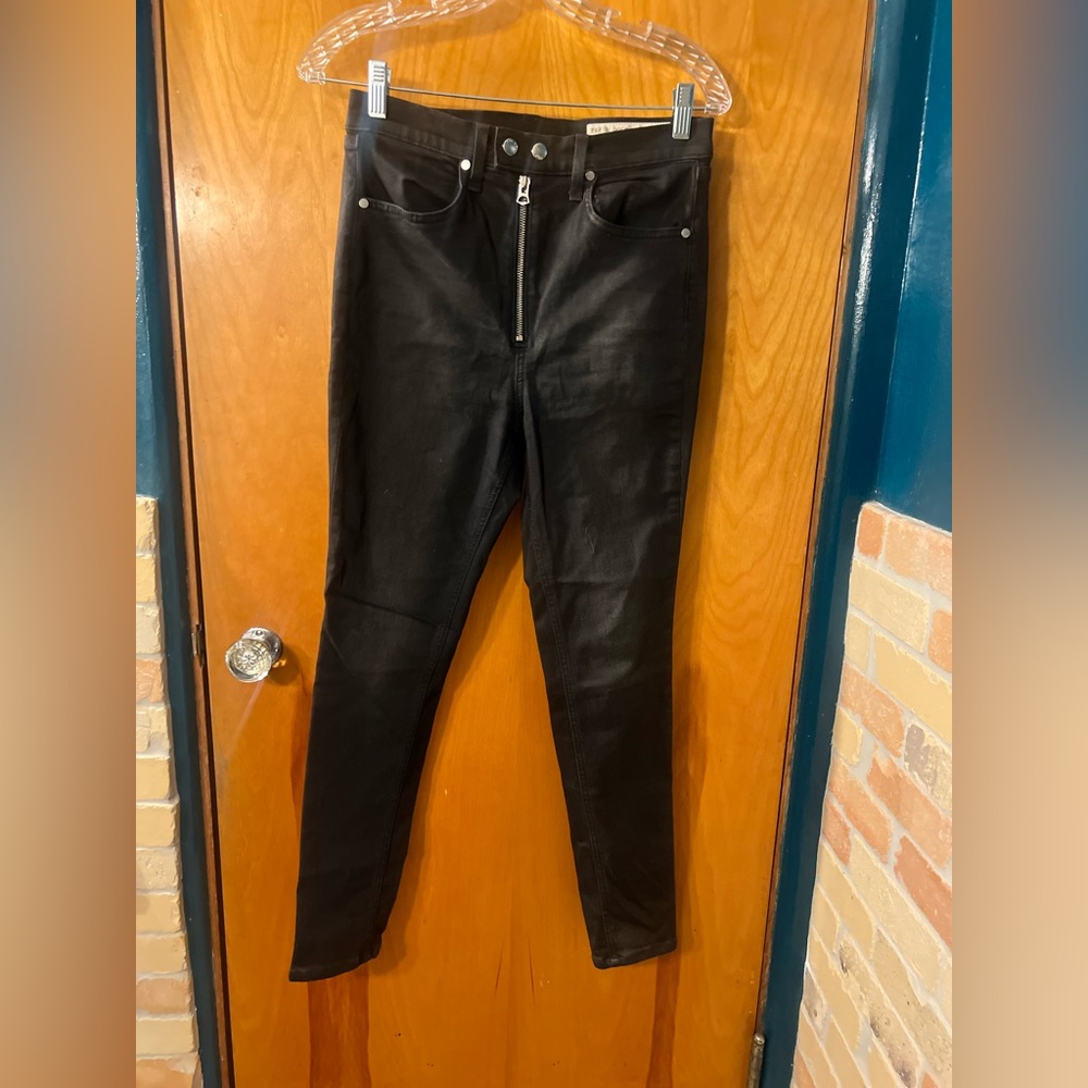 Rag Bone Coated Ash Denim Jeans Exposed Zipper Modal Blend Stretch Black 29
